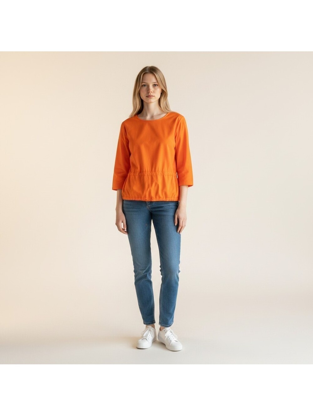 New Gap Blouse Women M Medium Orange 3/4 Sleeve Belted Cotton Casual Solid